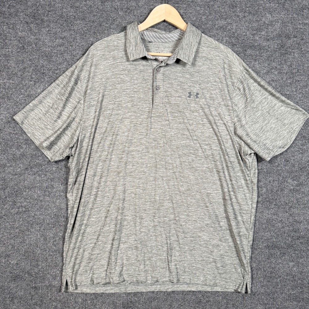 Under Armour Mens Size 2XL Polo Shirt Gray Heat Gear Performance Athletic Loose